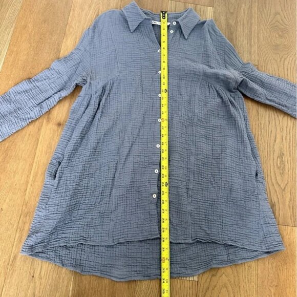 Zara Crinkle Texture Babydoll Tunic Dress Blue Gray Size Large - Picture 9 of 9